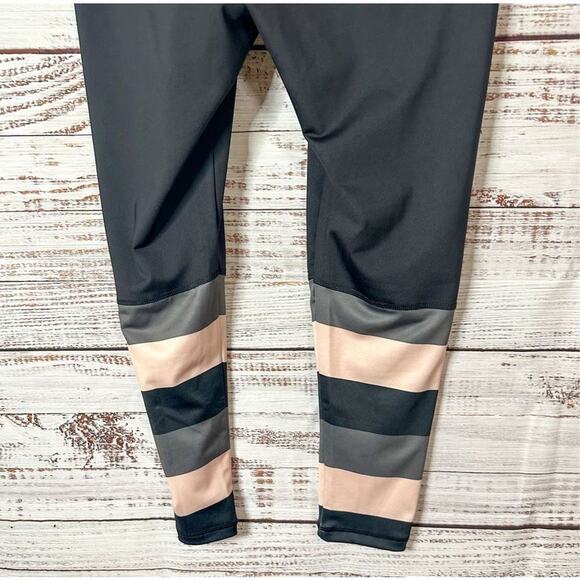Crivit Women's Striped Athletic Yoga Leggings Black Pink & Gray Large 12/14 - Picture 7 of 10
